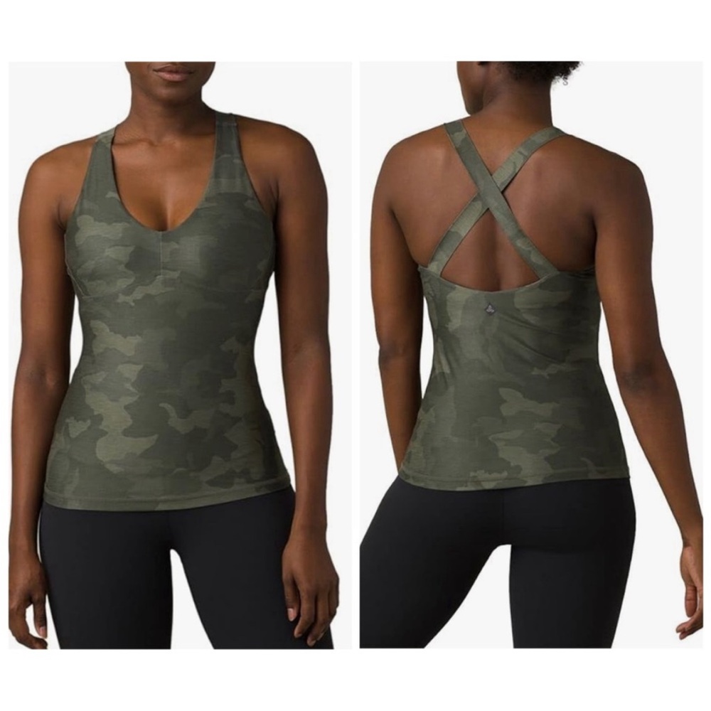 Prana Army Green Camo Print Layna Bra Tank Top Size XS NWT